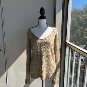 Vintage Ralph Lauren V-Neck Cable Knit Sweater Linen Beige